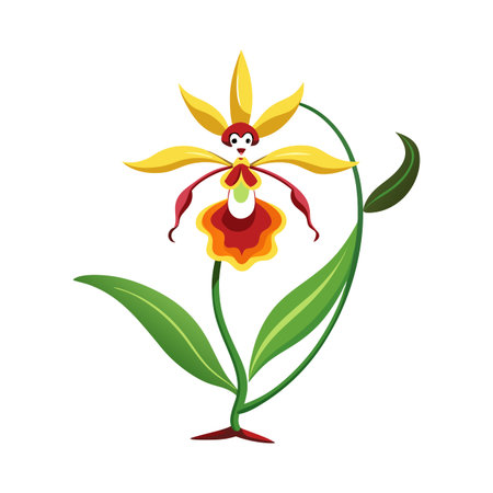 Stylized illustration of a tropical yellow and red flowerのイラスト素材