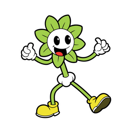 Cartoon Flower Character Giving Thumbs Up on White Backgroundのイラスト素材