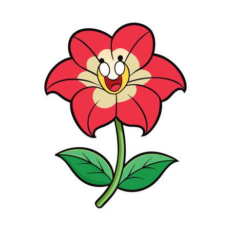 Cartoon flower character with a happy face, bright colorsのイラスト素材