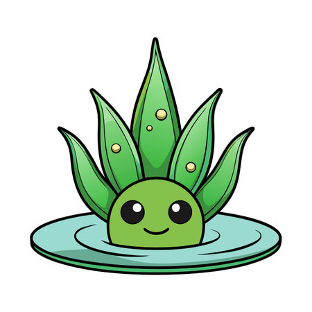 Cute cartoon plant character with leaves in waterのイラスト素材
