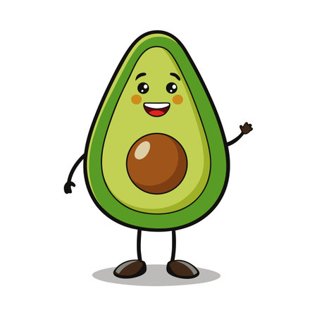 Friendly Avocado Cartoon Character Waving on White Backgroundのイラスト素材
