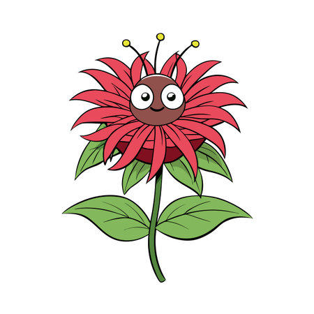 Cute flower cartoon character with face on white backgroundのイラスト素材