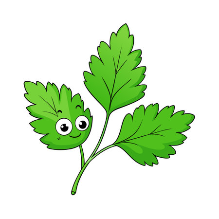 Cheerful parsley sprig cartoon character illustration on white backdropのイラスト素材