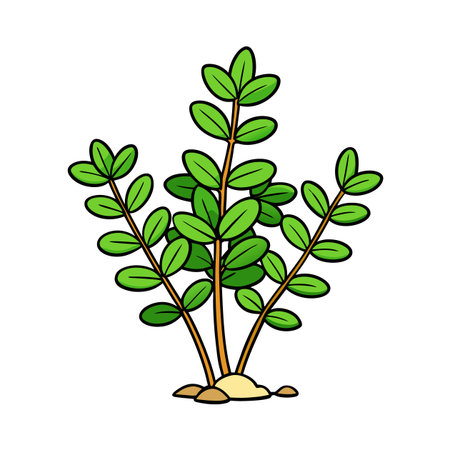 Cartoon shrub with simple stylized leaves and thin stemsのイラスト素材
