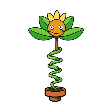 Cartoon flower with happy face in pot illustrationのイラスト素材