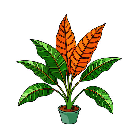 Cartoon potted plant with vibrant green and orange leavesのイラスト素材