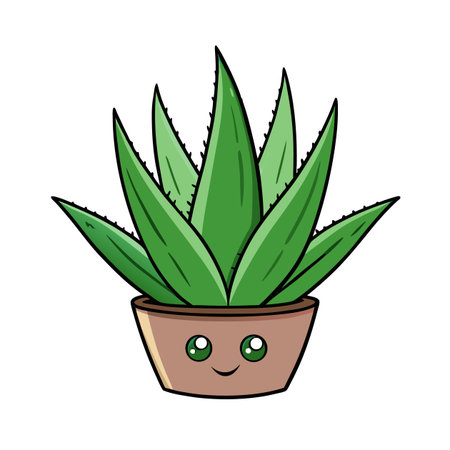 Cartoon aloe vera plant with pot and happy faceのイラスト素材