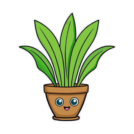 Cartoon plant character in a pot with smiling faceのイラスト素材