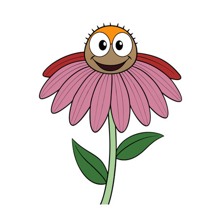 Cute cartoon Echinacea flower character with smiling faceのイラスト素材