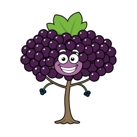 Cartoon Grapevine Character with Smiling Face and Happy Grapesのイラスト素材