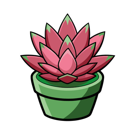 Stylized succulent plant in green pot isolated on whiteのイラスト素材