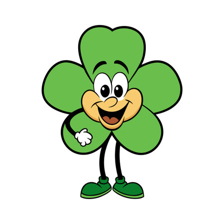 Happy cartoon four leaf clover character for luck themeのイラスト素材
