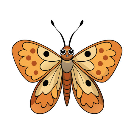 Cute cartoon butterfly with orange wings and black spotsのイラスト素材