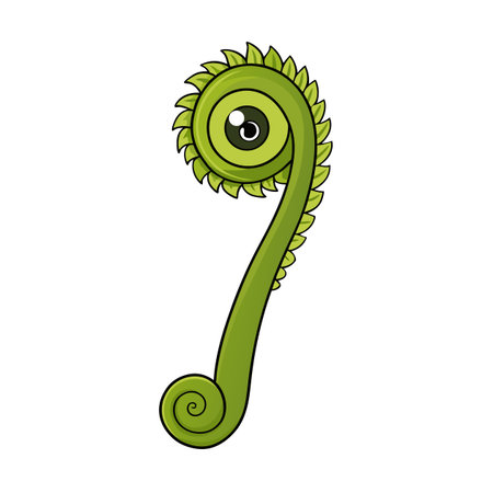 Cartoon green fern frond unfurling on a white backgroundのイラスト素材
