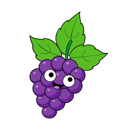 Cartoon grape bunch with big eyes and happy smileのイラスト素材