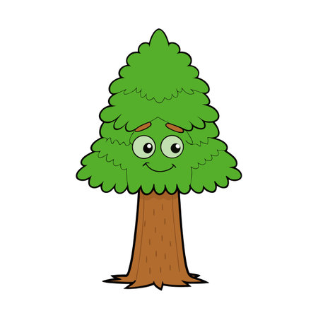Cartoon smiling tree character standing on white backgroundのイラスト素材