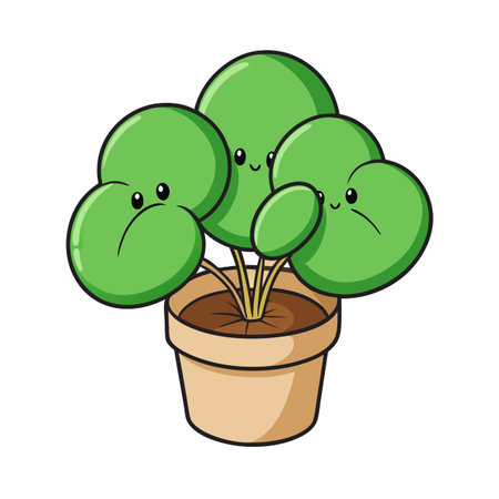 Whimsical Pilea peperomioides Cartoon Illustration in Potのイラスト素材