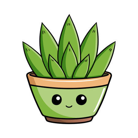 Cute cartoon potted succulent plant with a friendly faceのイラスト素材