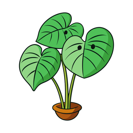 Stylized potted plant with big green leaves illustrationのイラスト素材