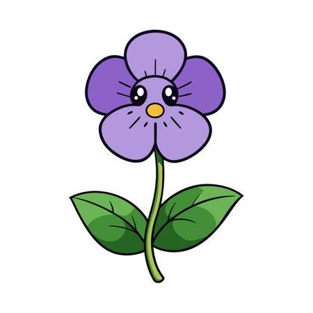 Cute cartoon purple flower illustration with big eyesのイラスト素材