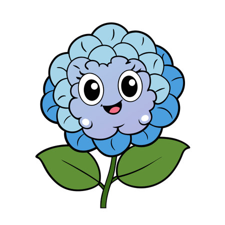 Cute cartoon hydrangea flower illustration on white backgroundのイラスト素材