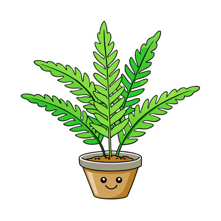 Cartoon fern plant in a pot with smiling faceのイラスト素材