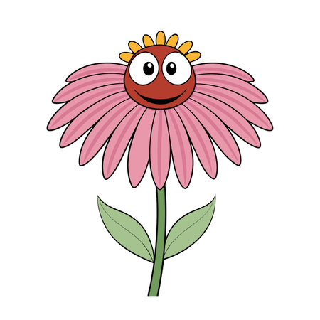 Cartoon coneflower character with smiling face and happy expressionのイラスト素材