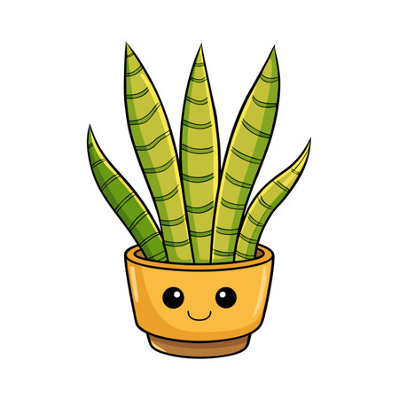 Cartoon snake plant in pot with smiling faceのイラスト素材