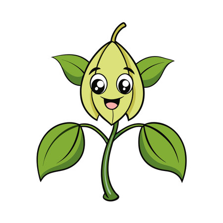 Cartoon plant character with cute face on white backgroundのイラスト素材