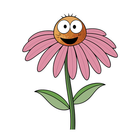Cartoon coneflower illustration with happy face for kids educationのイラスト素材