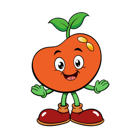 Cartoon orange bean character with leaves, legs and shoesのイラスト素材