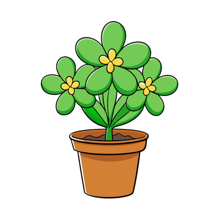 Cartoon style potted green flower with four petals illustrationのイラスト素材