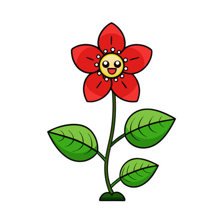Happy Cartoon Flower with Smiling Face, Isolated on Whiteのイラスト素材