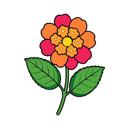 Colorful cartoon style flower with vibrant petals and leavesのイラスト素材