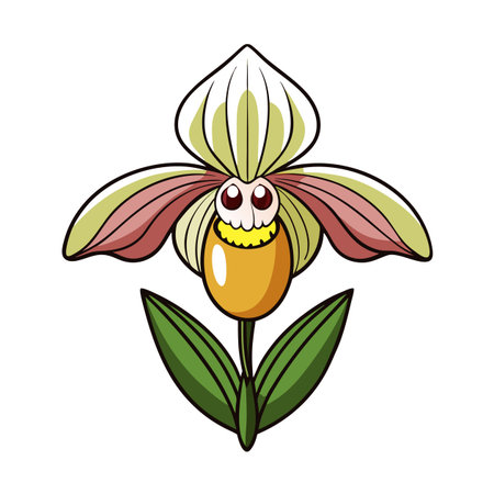 Cartoon stylized orchid flower illustration on a white backgroundのイラスト素材