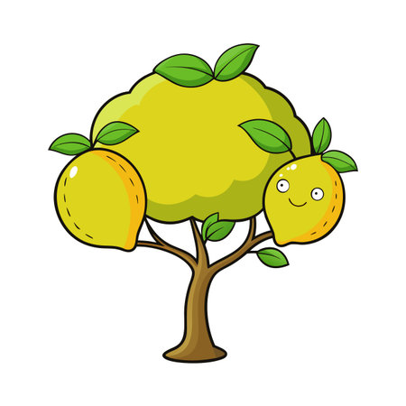 Cartoon Lemon Tree Illustration with Playful Character Designのイラスト素材