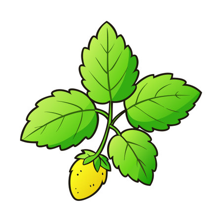 Cartoon style illustration of strawberry plant with yellow fruitのイラスト素材