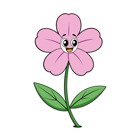 Cartoon Flower with Smiling Face on White Backgroundのイラスト素材