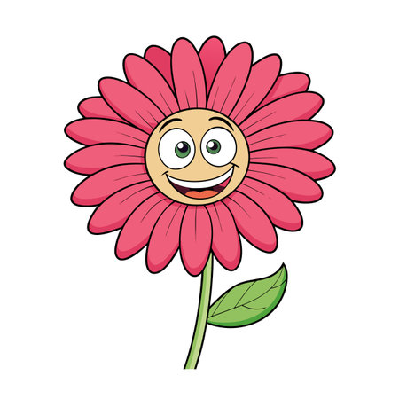 Cartoon flower with happy face and pink petals smilingのイラスト素材