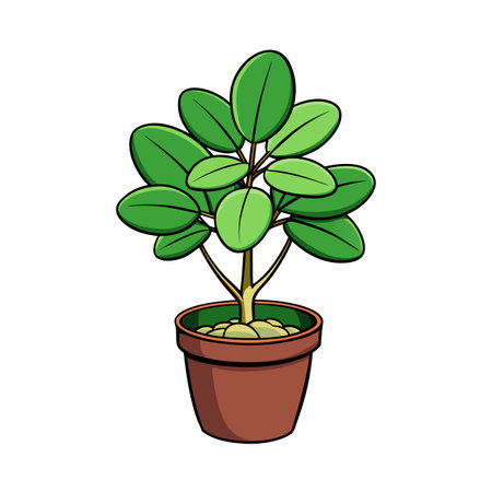 Cartoon style houseplant in a brown pot illustrationのイラスト素材