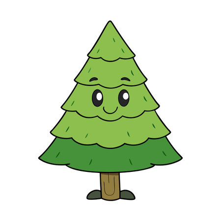 Cartoon christmas tree illustration with a smiling faceのイラスト素材