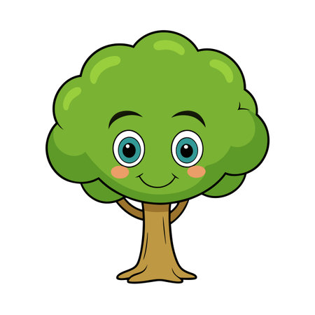 Cartoon smiling tree illustration for children's educational resourcesのイラスト素材