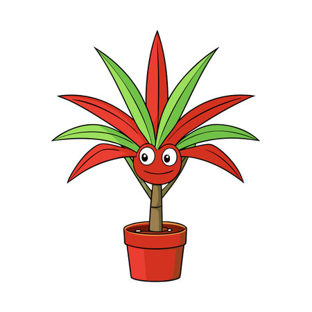 Cartoon potted plant with happy face and red leavesのイラスト素材
