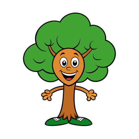 Cheerful cartoon tree character with sneakers on white backgroundのイラスト素材