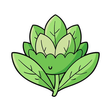 Cartoon spinach leaves with a smile, isolated on whiteのイラスト素材