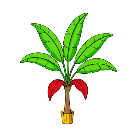 Stylized potted banana plant illustration with bright colorsのイラスト素材