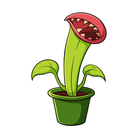 Cartoon Venus flytrap plant in pot with open mouthのイラスト素材