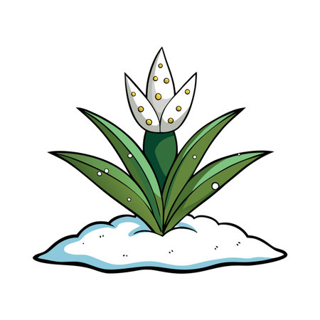 Stylized flower illustration with foliage and snowy groundのイラスト素材