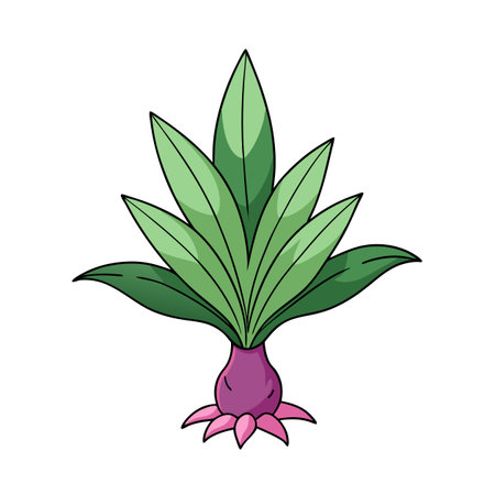 Cartoon style plant with green leaves and pink bulbのイラスト素材