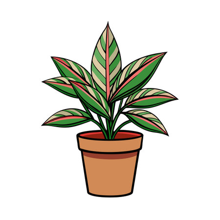 Cartoon style potted plant with vibrant leaf patternのイラスト素材
